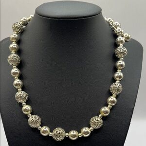 Chaps Silver Filigree and Polished Bead Necklace Vintage Chaps